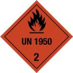 Gefahrgutetikett Klasse 2, UN 1950, Flamme auf rotem Grund