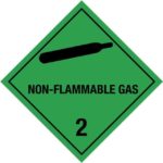 Gefahrgutetikett Klasse 2, Unterklasse 2.2, non-flammable gas, Gasflasche auf grünem Grund