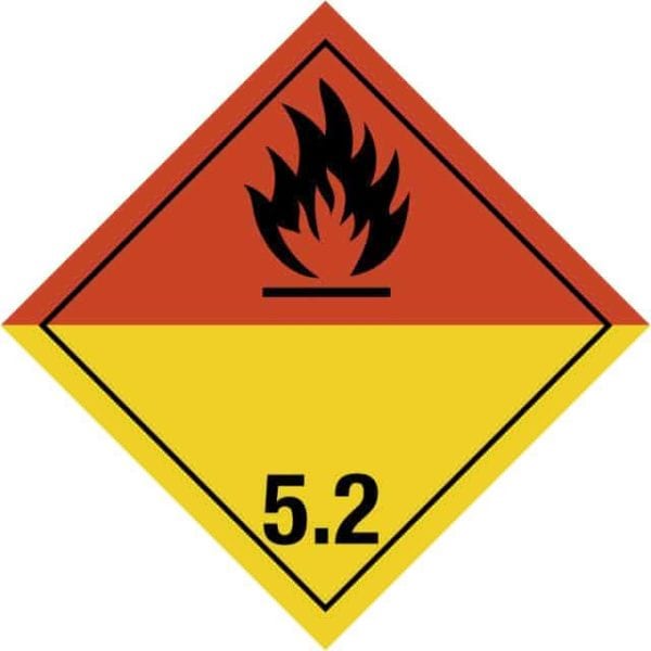 Gefahrgutetikett Klasse 5.2, Flamme auf rot-gelbem Grund