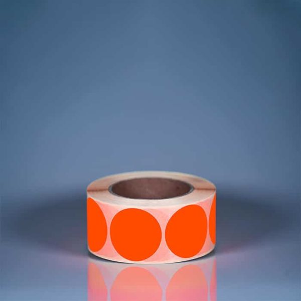 1.000 Stück leuchtrote Haftetiketten auf Rolle, kreisrund 50 mm, Kern 76 mm